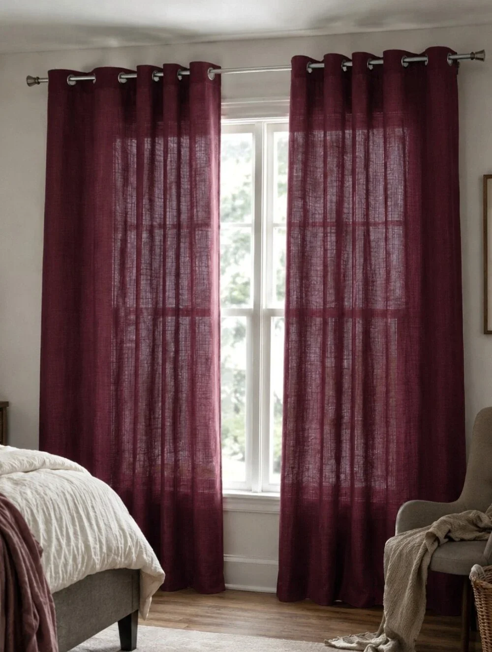 Burgundy Sheer Grommet Curtain Panels